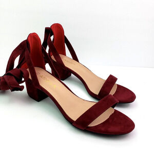 Allegra K Womens Size 9.5 Maroon Velvet Ankle Wrap Tie Formal 2" Heels Shoes